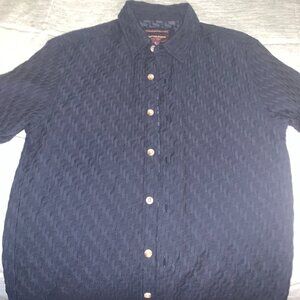 Johnston & Murphy Navy Textured Short Sleeve Button-Up: Premium European Fabric